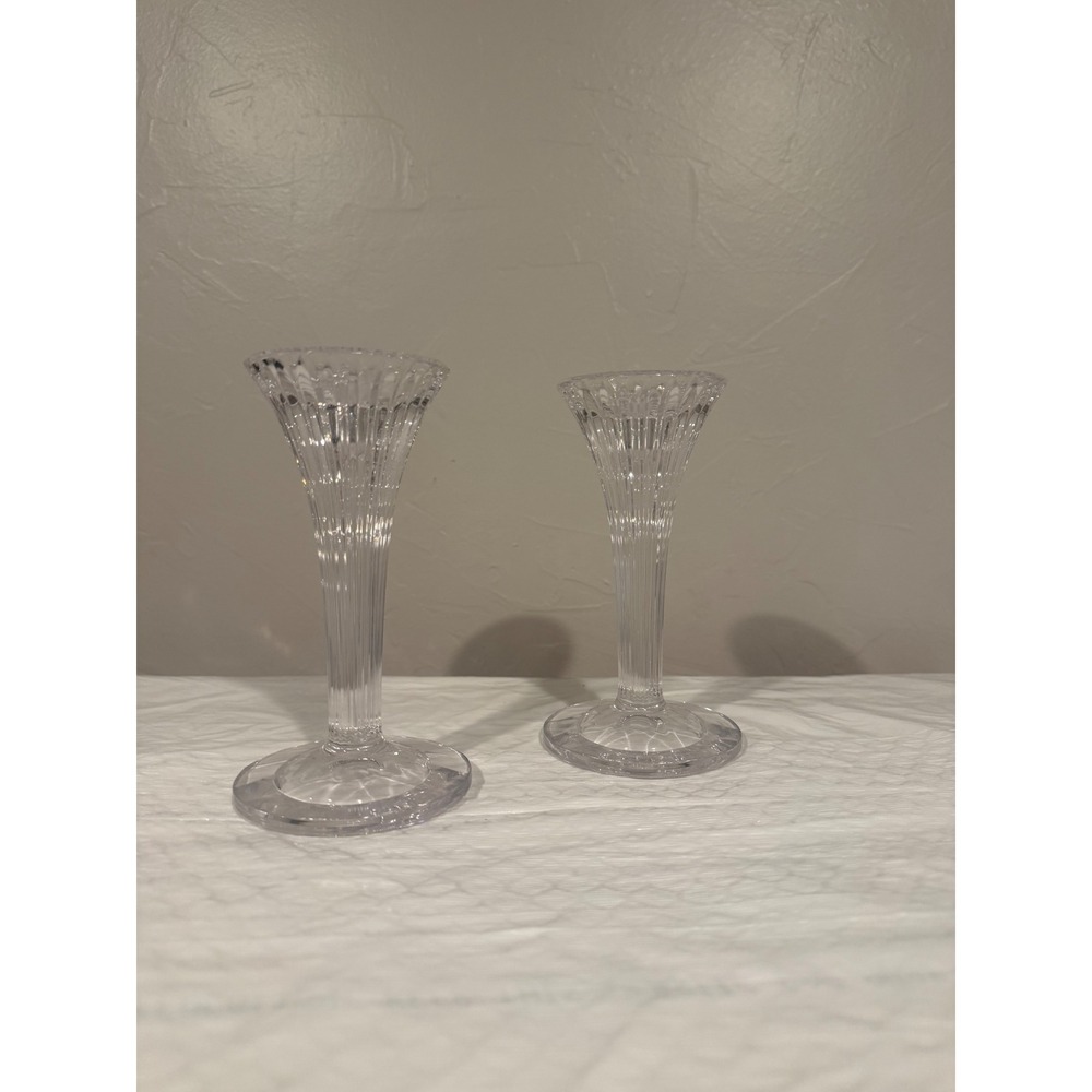 Waterford Crystal Candlestick Pair Home 6.25" Clear Excellent Fluted Ribbed Set
